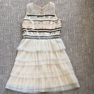 BCBGirls Ivory Tiered Tulle Dress with Sequin Striped Bodice